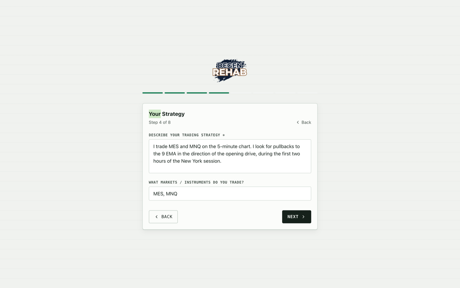 Onboarding step 4, Your Strategy