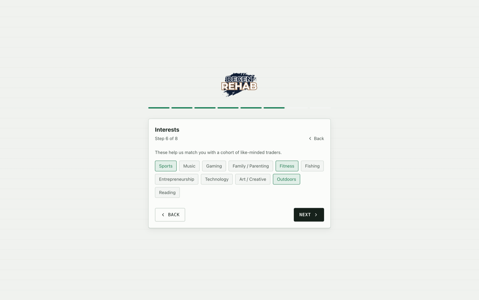 Onboarding step 6, Interests