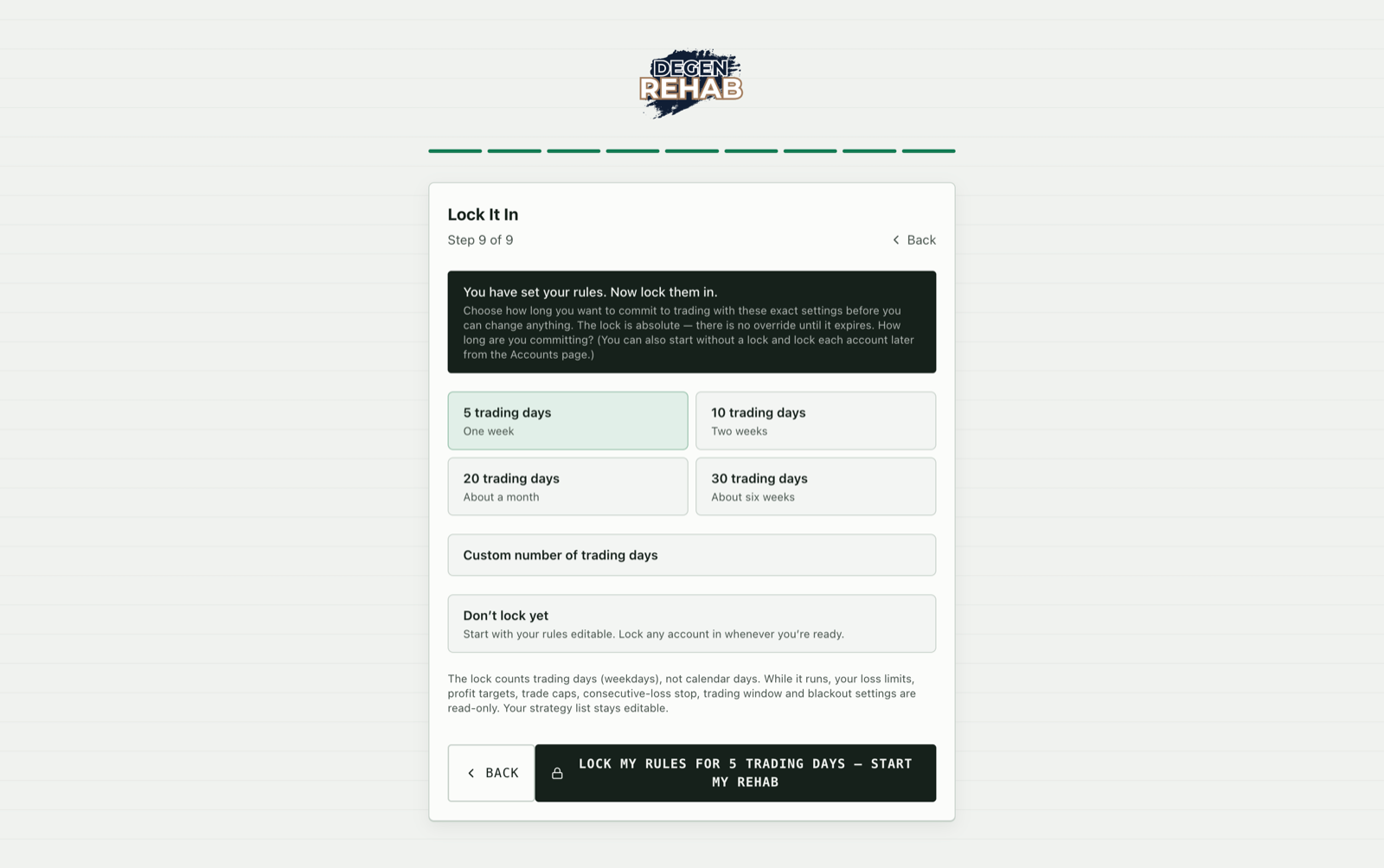 Onboarding step 9, Lock It In