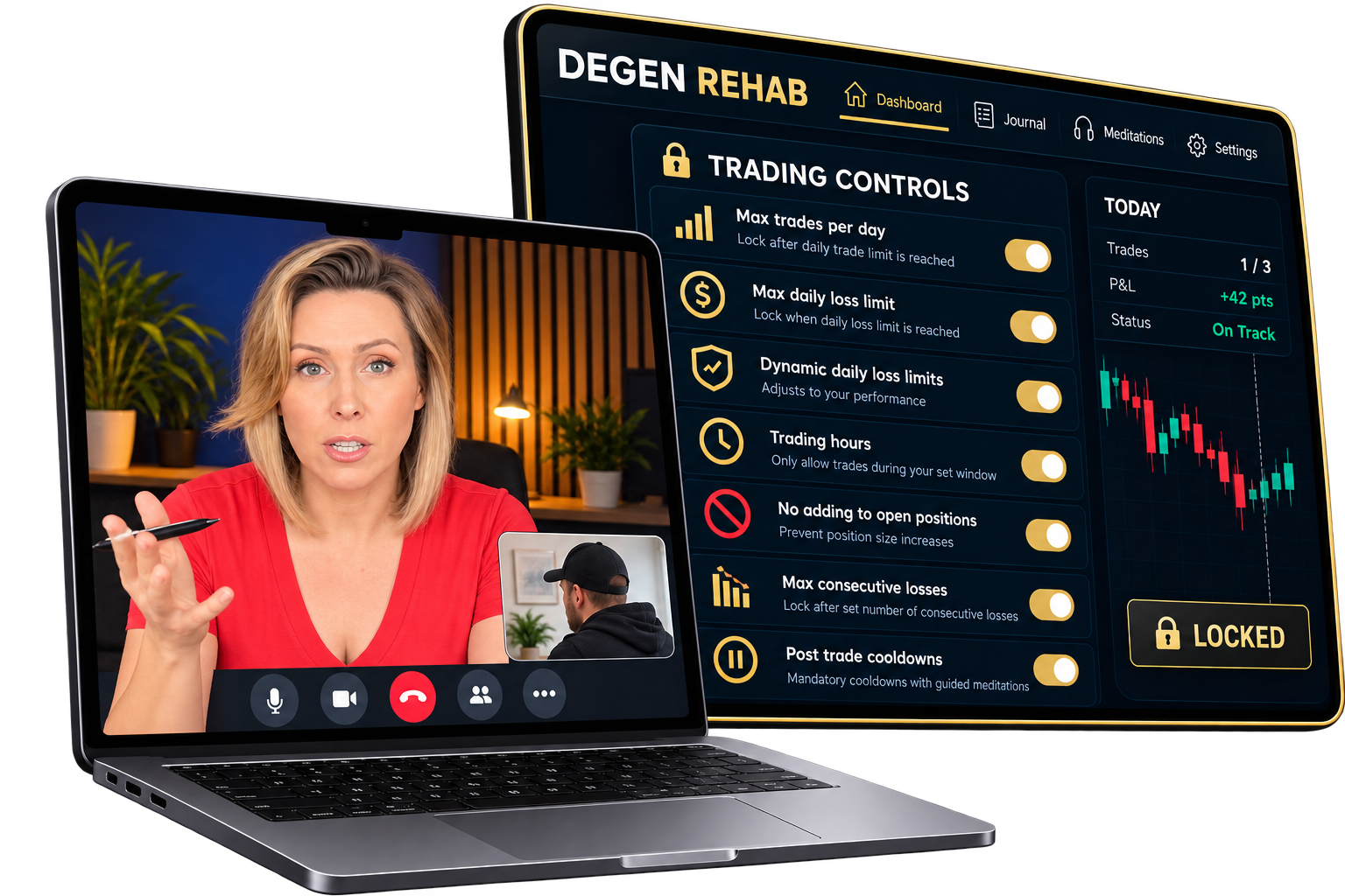 One-on-one coaching call and the Degen Rehab trading controls